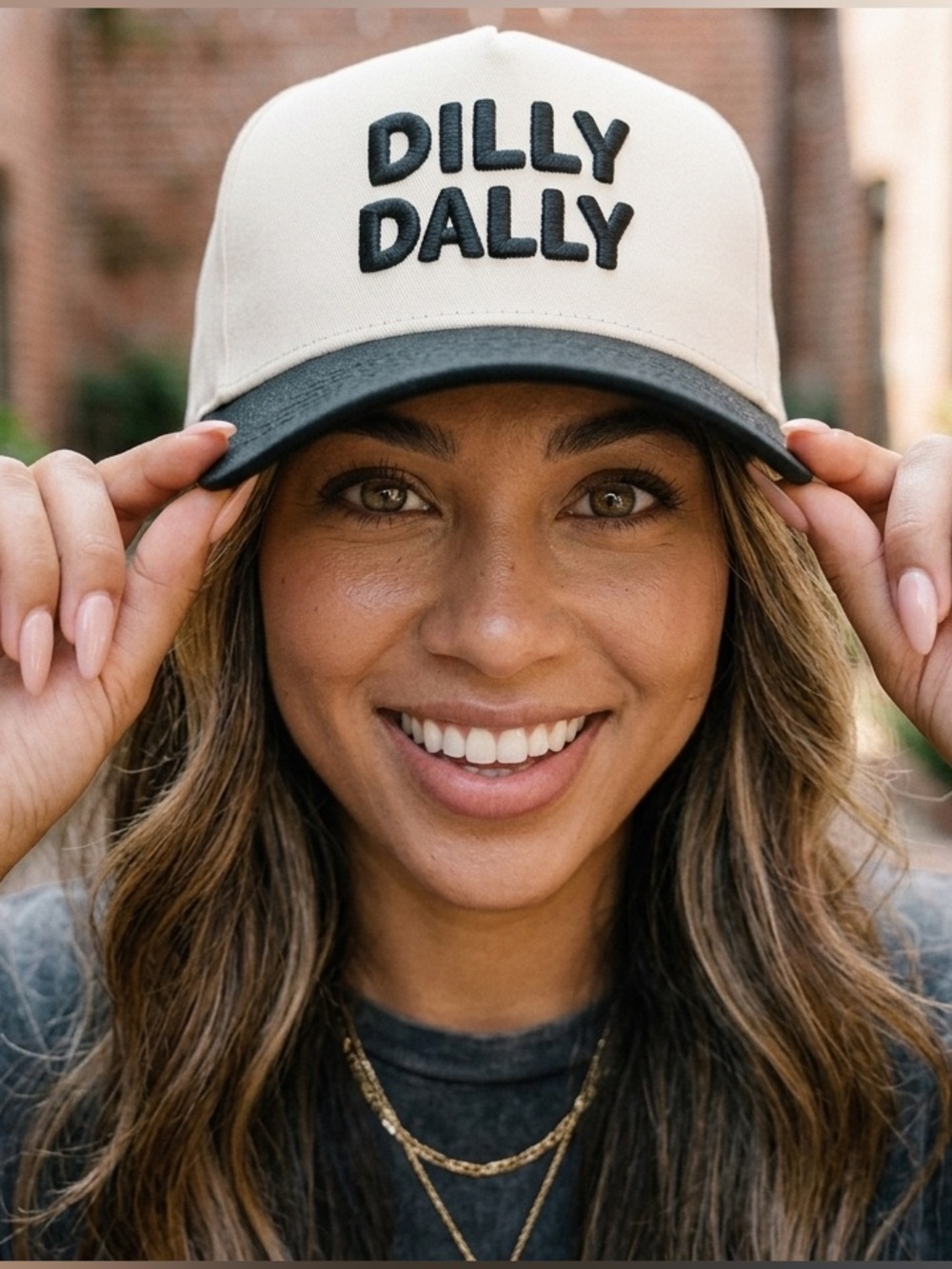 NWT Zenana “Dilly Dally” Graphic | Cream & Black Embroidered Baseball Hat - Picture 4 of 5